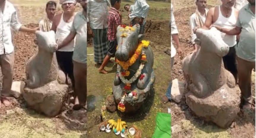 ಹಾವೇರಿಯಲ್ಲಿ ಹೂಳು ತೆಗೆಯುವಾಗ ಪುರಾತನ ಬಸವಣ್ಣ ಮೂರ್ತಿ ಪತ್ತೆ